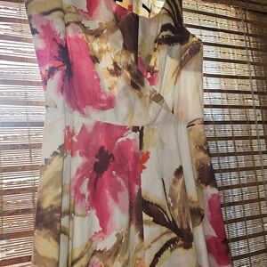 Talbots Strapless Watercolor Floral Fit & Flare Dress in Pink and Cream